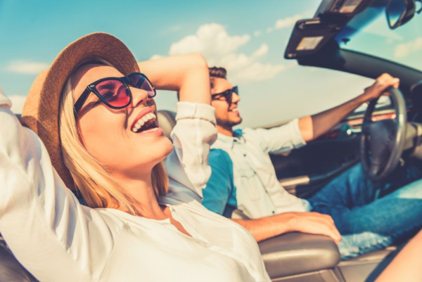 young couple driving